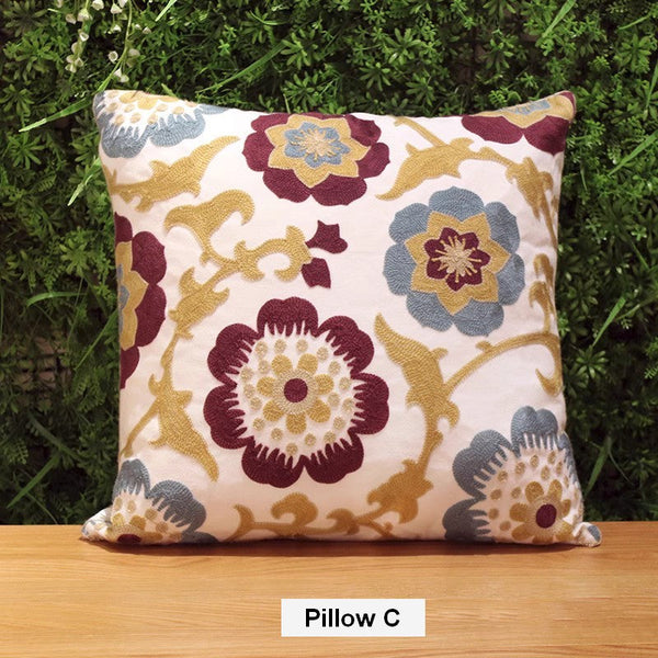 Decorative Sofa Pillows, Cotton Flower Decorative Pillows, Embroider Flower Cotton Pillow Covers, Farmhouse Decorative Throw Pillows for Couch-HomePaintingDecor