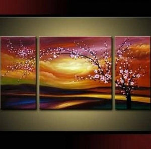 Flower Oil Painting, Plum Tree, Wall Art, Abstract Art, Canvas Painting, Large Oil Painting, Living Room Wall Art, Modern Art, 3 Piece Wall Art, Huge Art-HomePaintingDecor