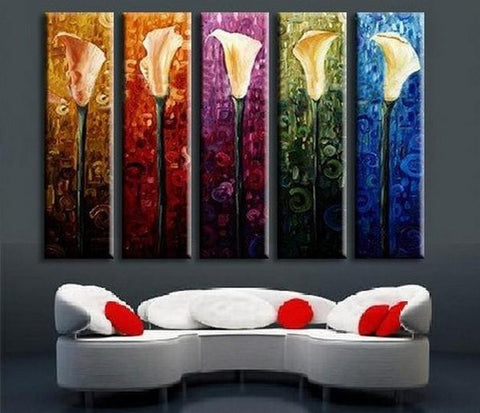 Acrylic Flower Painting, Calla Lily Painting, Flower Canvas Painting, Acrylic Canvas Painting for Bedroom, Multiple Canvas Painting-HomePaintingDecor