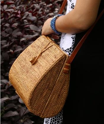 Woven Rattan Handbag, Natural Fiber Handbag, Small Rustic Handbag, Handmade Rattan Handbag for Outdoors-HomePaintingDecor