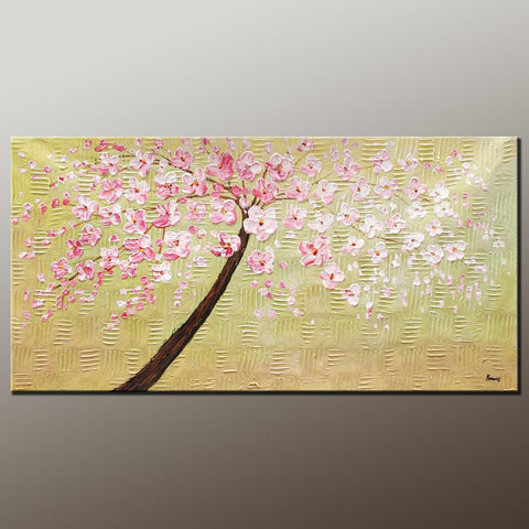 Modern Art, Contemporary Art, Tree Painting, Oil Painting, Flower Painting, Bedroom Wall Art, Heavy Texture Painting, Bedroom Wall Art, Canvas Art-HomePaintingDecor