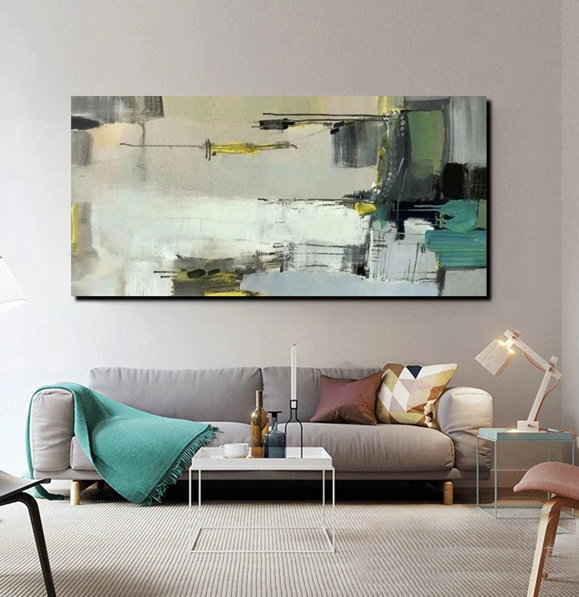 Acrylic Abstract Painting Behind Sofa, Large Painting on Canvas, Livin ...