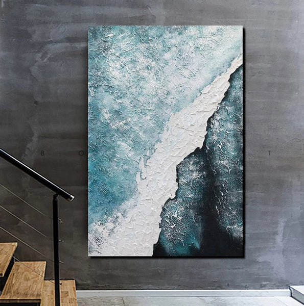 Large Wall Art Ideas, Impasto Painting, Blue Modern Abstract Painting, Living Room Abstract Paintings, Large Acrylic Canvas Paintings-HomePaintingDecor