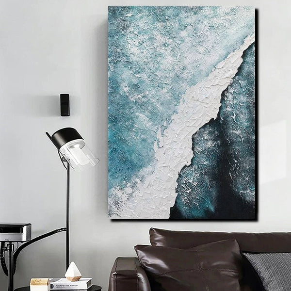 Large Wall Art Ideas, Impasto Painting, Blue Modern Abstract Painting, Living Room Abstract Paintings, Large Acrylic Canvas Paintings-HomePaintingDecor