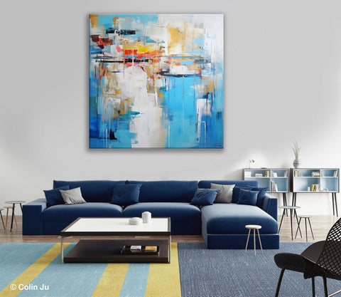 Blue Abstract Painting for Bedroom, Original Modern Wall Paintings, Contemporary Canvas Art, Modern Acrylic Artwork, Buy Paintings Online-HomePaintingDecor