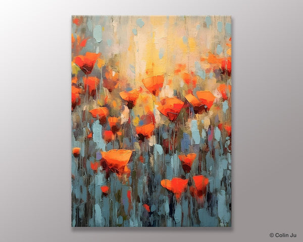 Flower Abstract Painting, Heavy Texture Wall Art, Acrylic Painting on Canvas, Canvas Painting Ideas for Dining Room, Original Abstract Art-HomePaintingDecor