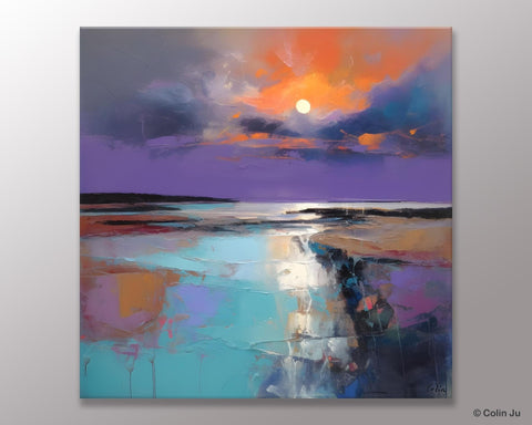 Landscape Canvas Art, Sunrise Landscape Acrylic Art, Original Abstract Art, Hand Painted Canvas Art, Large Abstract Painting for Living Room-HomePaintingDecor