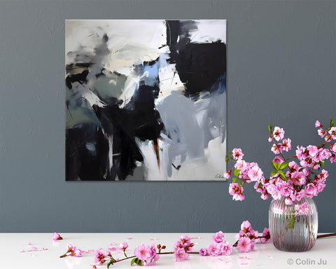 Extra Large Abstract Paintings for Dining Room, Black Modern Art Paintings, Original Modern Acrylic Artwork, Abstract Wall Art for Bedroom-HomePaintingDecor