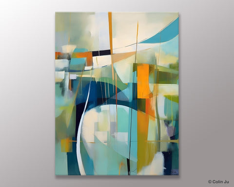 Large Geometric Abstract Painting, Acrylic Painting on Canvas, Landscape Canvas Paintings for Bedroom, Original Landscape Abstract Painting-HomePaintingDecor