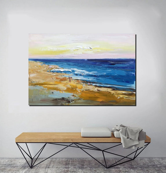 Large Paintings Behind Sofa, Landscape Painting for Living Room, Acrylic Paintings on Canvas, Heavy Texture Painting, Seashore Beach Painting-HomePaintingDecor