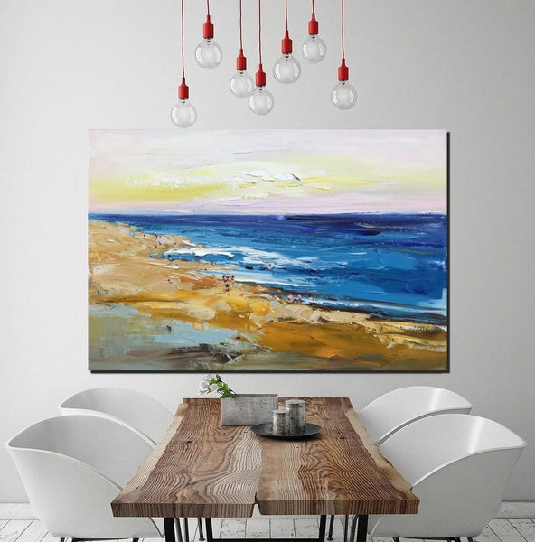 Large Paintings Behind Sofa, Landscape Painting for Living Room, Acrylic Paintings on Canvas, Heavy Texture Painting, Seashore Beach Painting-HomePaintingDecor