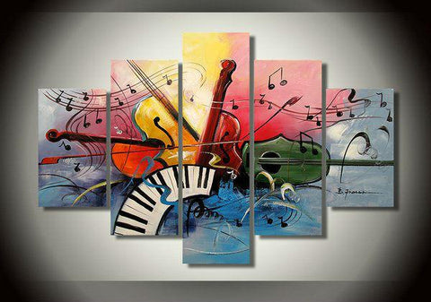 Abstract Canvas Painting, Large Paintings for Living Room, Acrylic Painting on Canvas, 5 Piece Canvas Painting, Music Painting, Violin Painting-HomePaintingDecor