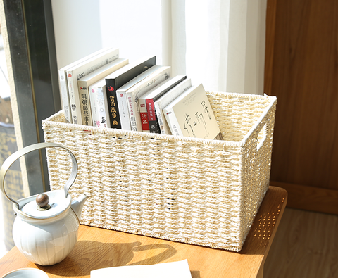 Large Woven Straw Storage Basket, Storage Basket for Bedroom, Rectangle Storage Basket, Picnic Storage Basket, Storage Basket for Toys-HomePaintingDecor