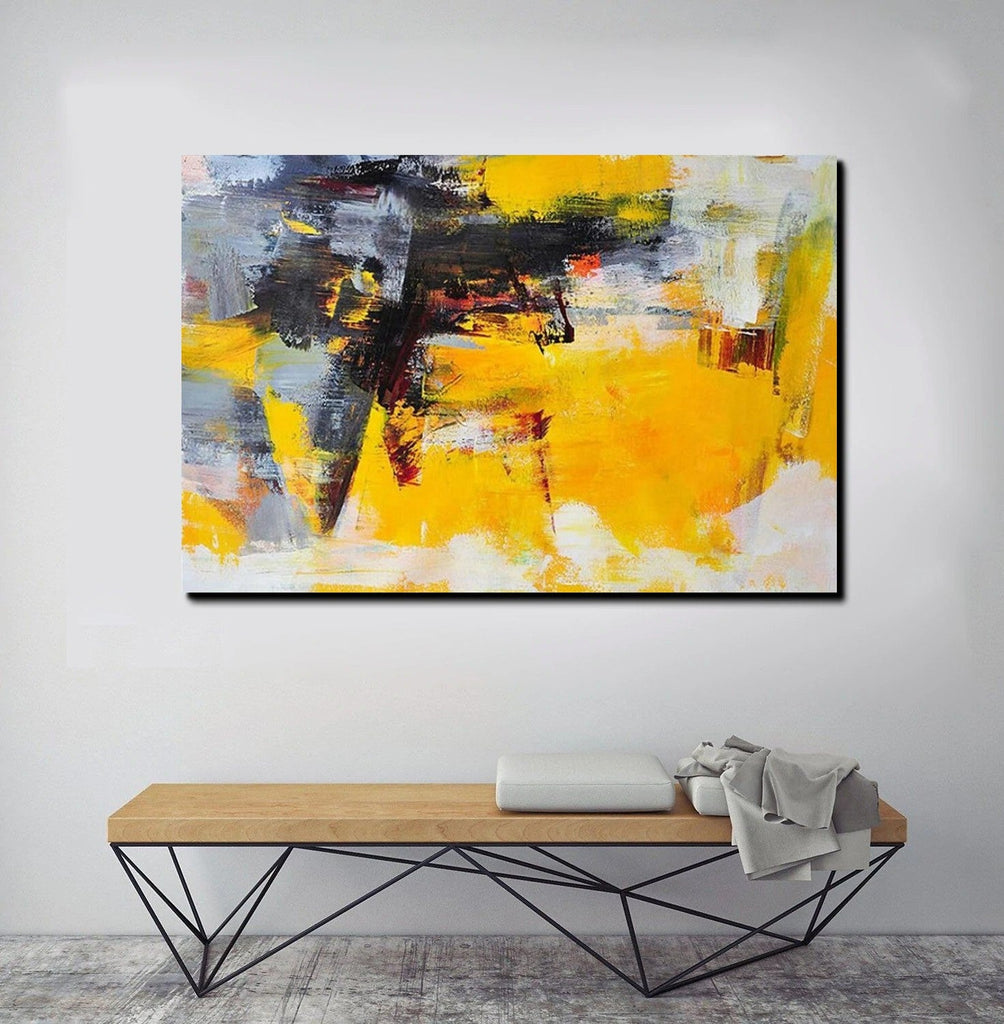 Simple Canvas Art, Yellow Modern Abstract Painting, Living Room